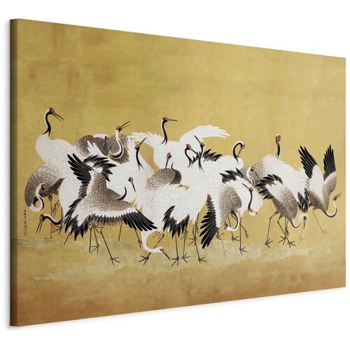  XXL slika - Japanese cranes - a flock of birds against a golden background based on a painting by Ishida Yūtei 160x107 Cijene