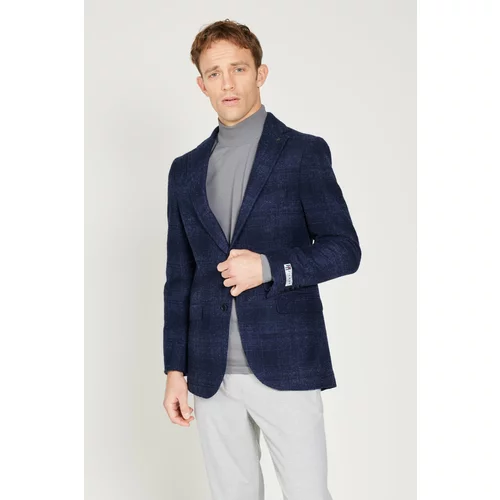 ALTINYILDIZ CLASSICS Men's Navy Blue Slim Fit Slim Fit Mono Collar Woolen Blazer Jacket
