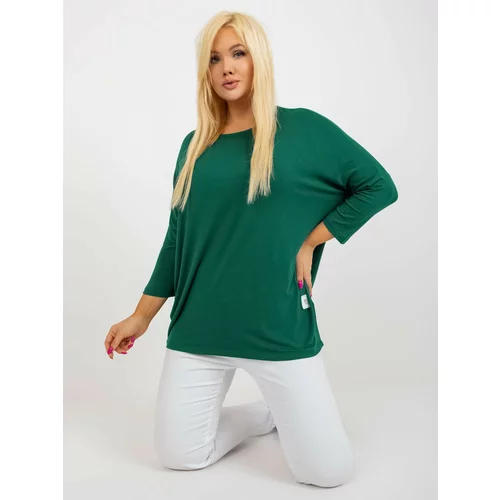 Fashion Hunters Dark green basic blouse plus sizes with 3/4 sleeves
