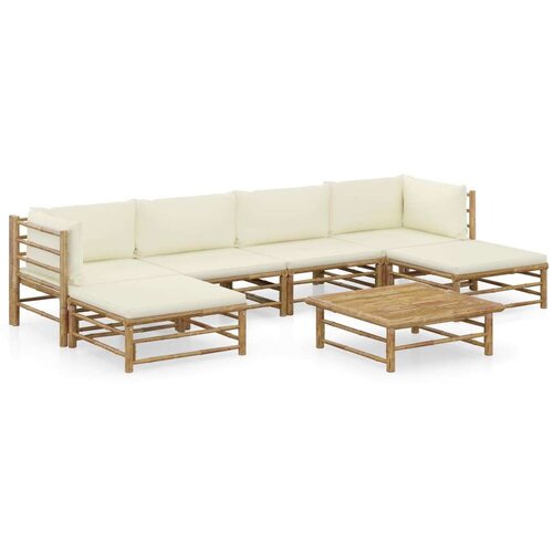  7-dijelna vrtna garnitura od bambusa s krem bijelim jastucima Cijene