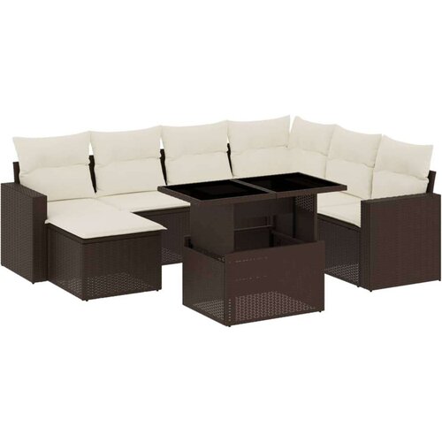 VidaXL 8-dijelni set vrtnih sofa s jastucima smeđi od poliratana Slike