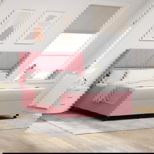  Box Spring Postelja z Blazino Roza 160x200 cm Žamet, (22051532) Cene