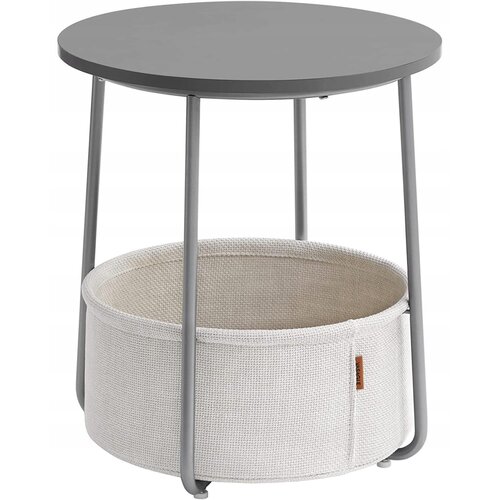 OSKAR Petite Table Basse Ronde, Table d'Appoint z Panier en Tissu, Rangement, pour Salon, Chambre, Table de Chevet, Style Moderne, Gris Ciment et Blanc Nuage LET223G49, (21387928) Cene