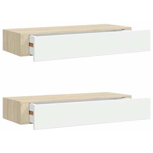  Zidne police s ladicama 2 kom. hrast i bijela 60x23,5x10 cm MDF Slike