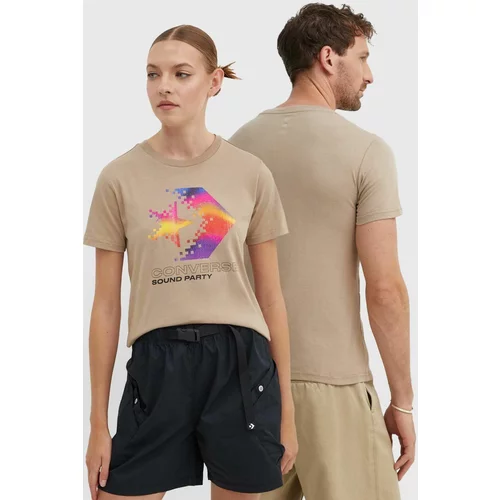 Converse Bombažna kratka majica bež barva, 10026364-A03