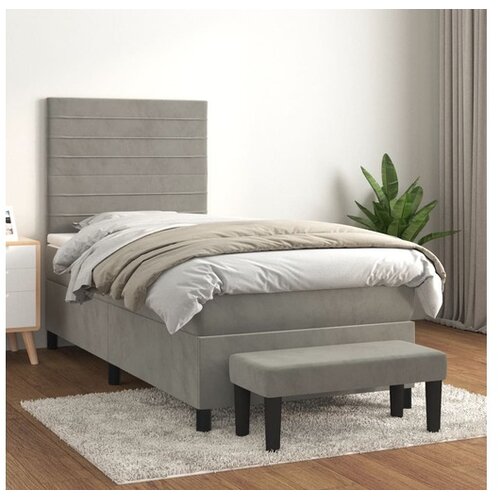  Box spring postelja z vzmetnico svetlo siva 100x200 cm žamet Cene
