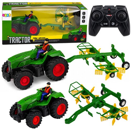  Remote Controlled Farm Tractor with Hay Rake RC Lights 1:24 Cene