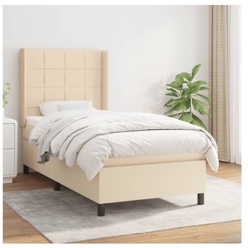 VidaXL Box spring postelja z vzmetnico krem 80x200 cm blago Slike