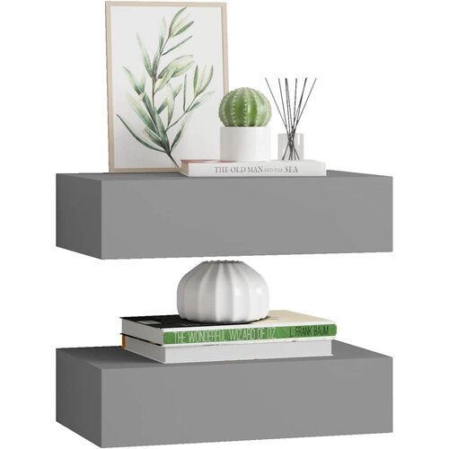  Zidne police s ladicom 2 kom sive 40 x 23,5 x 10 cm MDF Slike