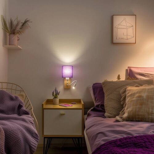  Brilagi - LED zidna lampa NUBILA WOOD 1xE27/25W/230V + LED/3W hrast/ljubičasta Slike