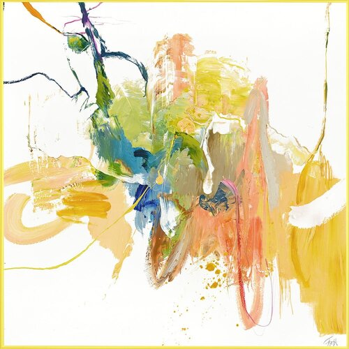 Malerifabrikken Slika z ročno naslikanimi elementi 102x102 cm Confidential Yellow – Cene