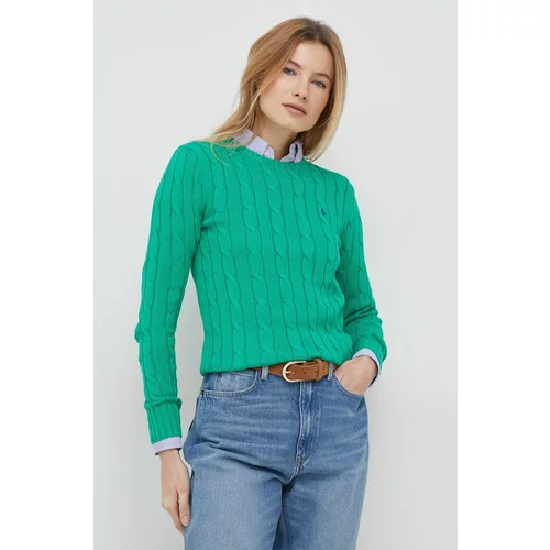 Polo Ralph Lauren Bombažen pulover ženski, zelena barva