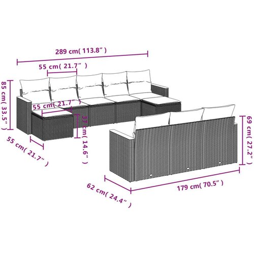 VidaXL 10-dijelni set vrtnih sofa s jastucima crni od poliratana Slike