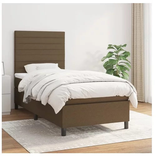 Box spring postelja z vzmetnico temno rjava 80x200 cm blago