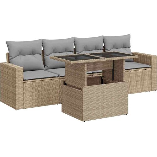 VidaXL 5-dijelni vrtni set sofa s jastucima bež od poliratana Slike