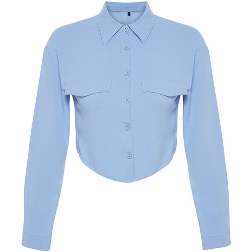 Trendyol Blue Pocket Detailed Crop Woven Shirt Slike