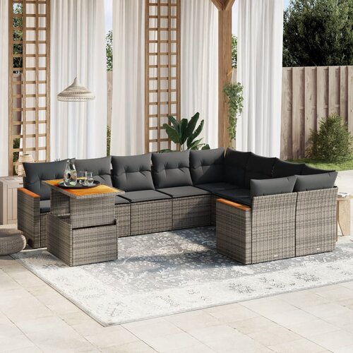 vidaXL 10-dijelni set vrtnih sofa od poliratana s jastucima sivi Cijene
