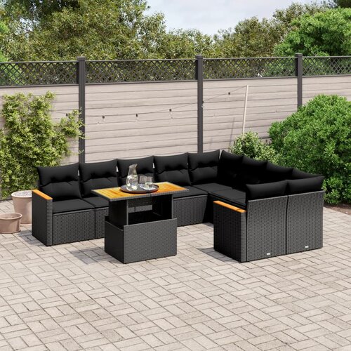 vidaXL 10-dijelni set vrtnih sofa s jastucima crni od poliratana Cijene