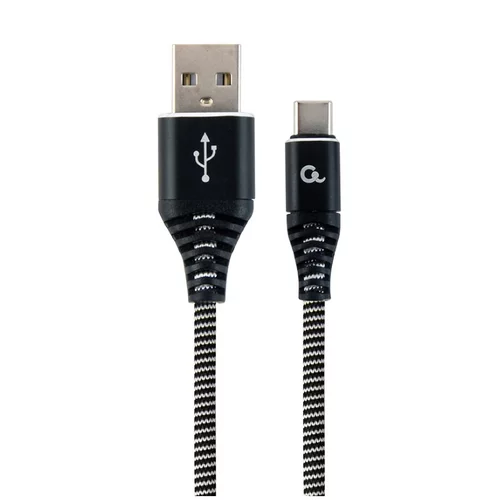 USB 2.0 kabl Premium cotton braided Type-C charging and data cable, 1 m, black/white, GEMBIRD CC-2B-AMCM-1M-BW