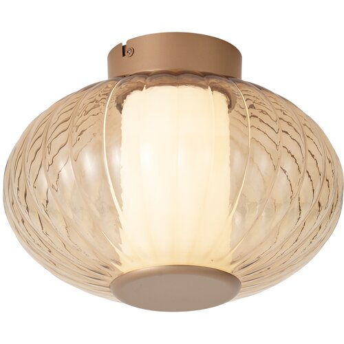 QAZQA Design Ceiling Lamp Brass 28cm with Amber Glass Incl. LED 3-Step Dimmable - Margherite Slike