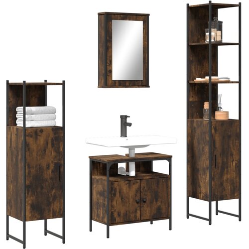  The Living Store Kopalniška garnitura 4-delna dimljeni hrast inženirski les - Komplet Kopalniškega Pohištva, (21459208) Cene