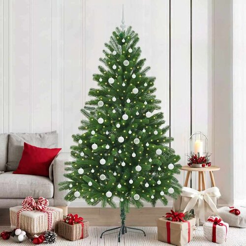 vidaXL Božično drevo med 300 LED z stojalom Zelena 210 cm PE Cene