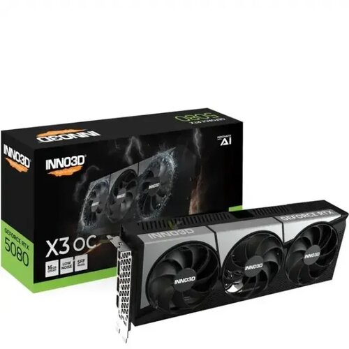 Inno3d NVIDIA GEFORCE RTX 5080 X3 OC 16GB GDDR7 256bit, 2460 MHz / 30Gbps, 3x DP, 1x HDMI, 3 fan, 2,5 slot Cene