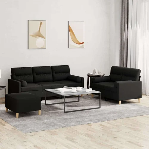  3-dijelni set sofa s jastucima crni od mikrovlakana