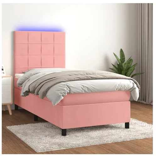  Box spring postelja z vzmetnico LED roza 90x200 cm žamet
