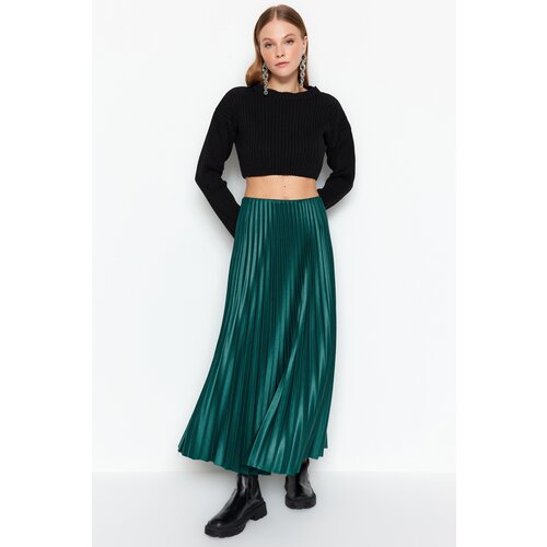 Trendyol Emerald Green Pleated Maxi Knitted Skirt Cene