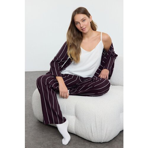 Trendyol Plum Striped Shally Woven Pajama Set Cene