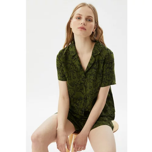 Trendyol Green Printed Woven Pajamas Set