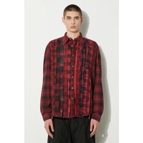 Needles Pamučna košulja Flannel Shirt -> Ribbon Wide Shirt / Over Dye za muškarce, boja: crvena, relaxed, s klasičnim ovratnikom, OT304