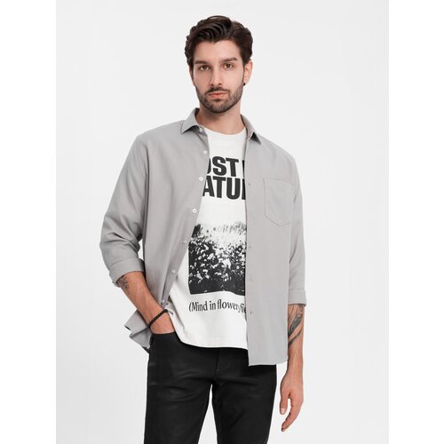 Ombre Men's REGULAR FIT shirt with pocket - gray Cene
