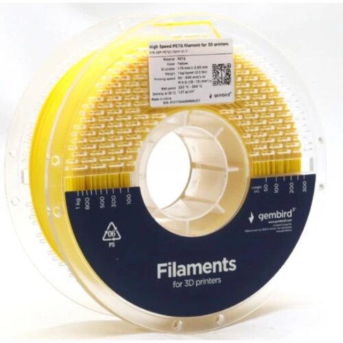 Gembird 3DP-PETG1.75HY-01-Y PETG filament velike brzine za 3D stampac 1.75mm, kotur 1KG YELLOW Slike