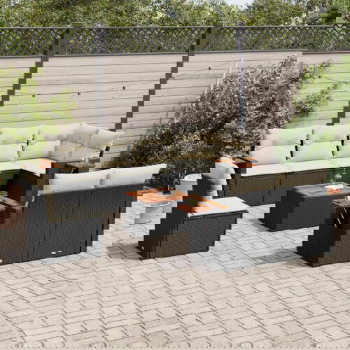  The Living Store Vrtna sedežna garnitura 9-delna z blazinami črn poli ratan - Vrtna Sedežna Garniture, (21449562) Cene