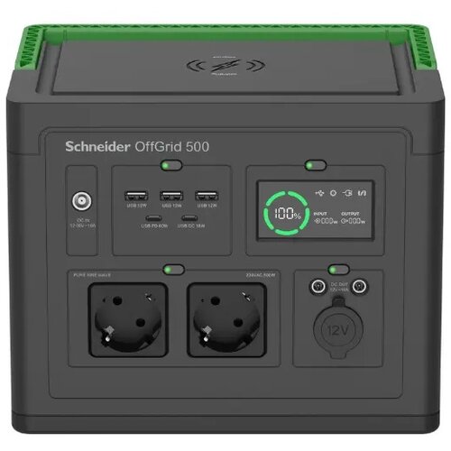  Schneider OffGrid Portable Power Station 500, 230V, 517Wh Lithium-ion, LCD, 2 CEE 7/3 Schuko outlets, Sinewave, 3 USB-A, 2 USB-C, Wireless Charger PPS500-GR Cene