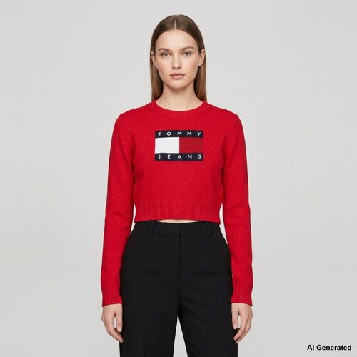 Tommy Jeans Puloverji Tjw Sparkle Flag Swe Rdeča Slike