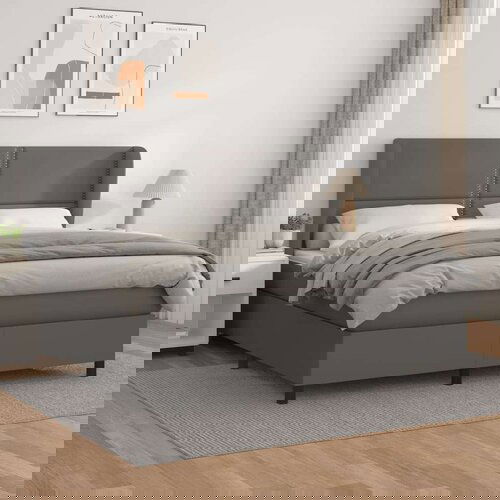  Box spring postelja z vzmetnico siva 180x200 cm umetno usnje, (20898395) Slike