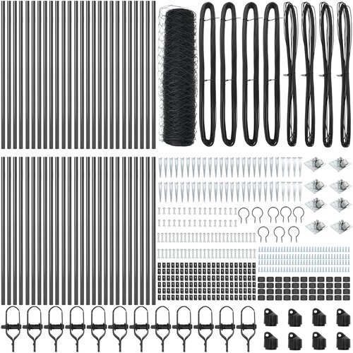 VidaXL Ograda u obliku heksagona Siva 0.4x100 m Čelik, Stubovi za ograde s bodljom 13 kom &amp;Oslash;32 mm 60 cm Galvanizirani čelik Slike