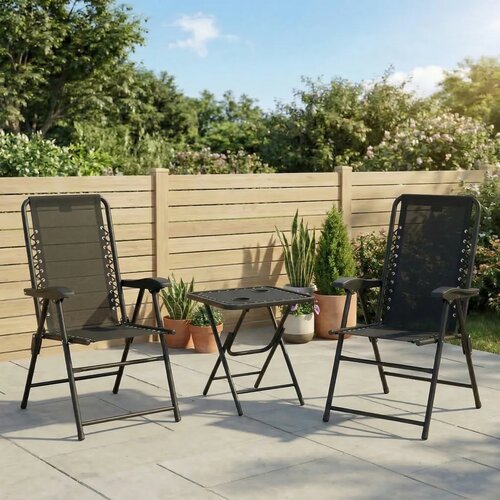  3-dijelni čelični bistro set vrtni namje&amp;scaron;taj sa sklopivim stolom i stolicama crni Slike