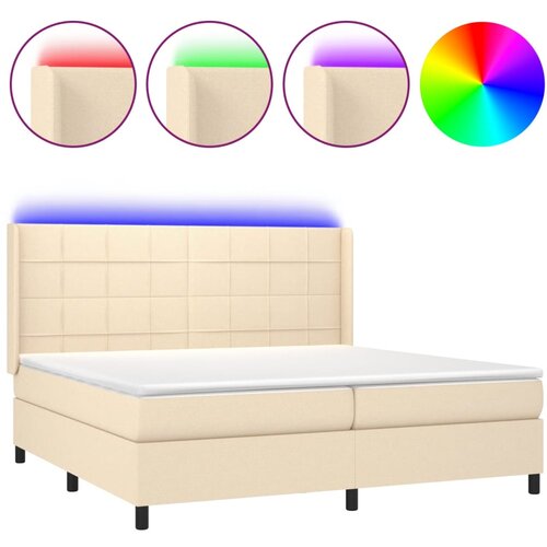 Maison Chic Box spring postelja - Vzmetna postelja z vzmetnico LED krem 200x200 cm blago SL21883, (21892622) Cene