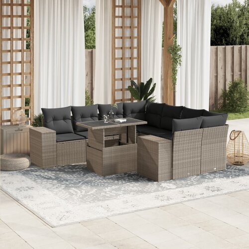 vidaXL 9-dijelni set vrtnih sofa od poliratana s jastucima svjetlosivi Cijene
