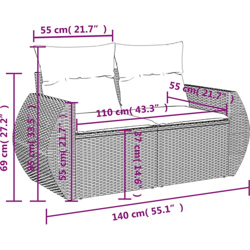  8-dijelni set vrtnih sofa od poliratana s jastucima crni Crna 70 x 62 x 69 cm Slike