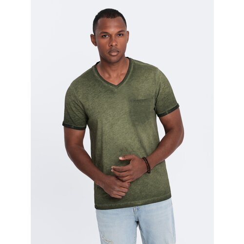 Ombre Men&amp;#039;s brindle V-neck t-shirt with pocket - olive Slike