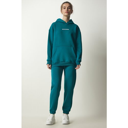 Happiness İstanbul Women's Emerald Green Raised Knitted Tracksuit Slike