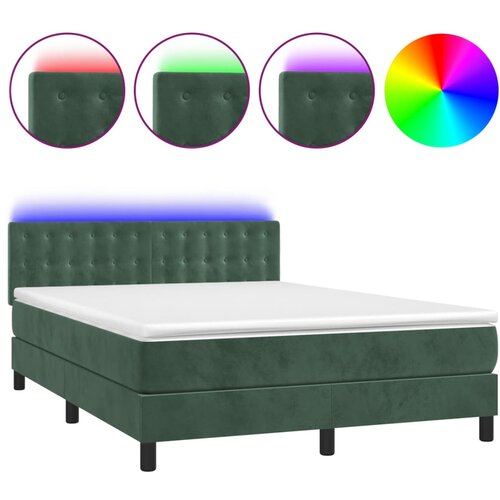 Maison Chic Box spring postelja - Vzmetna postelja z vzmetnico LED tem. zelena 140x200cm žamet SL22119, (21890499) Cene