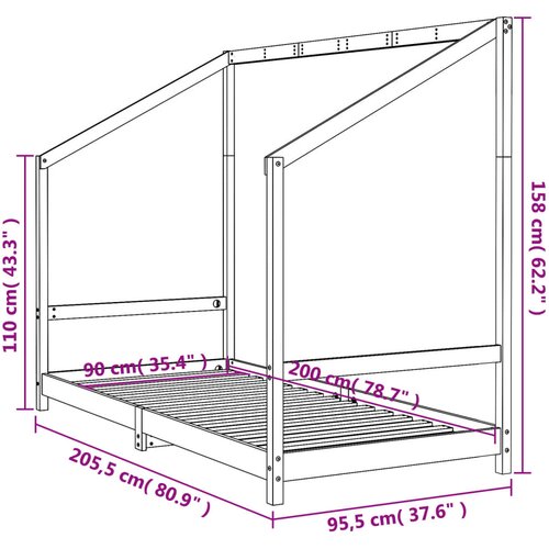  Okvir za dječji krevet crni 90 x 200 cm od masivne borovine Slike