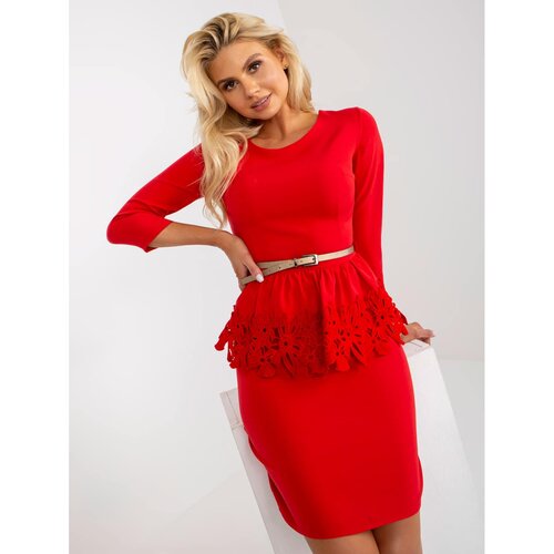 Fashionhunters Red fitted cocktail dress with 3/4 sleeves Cene