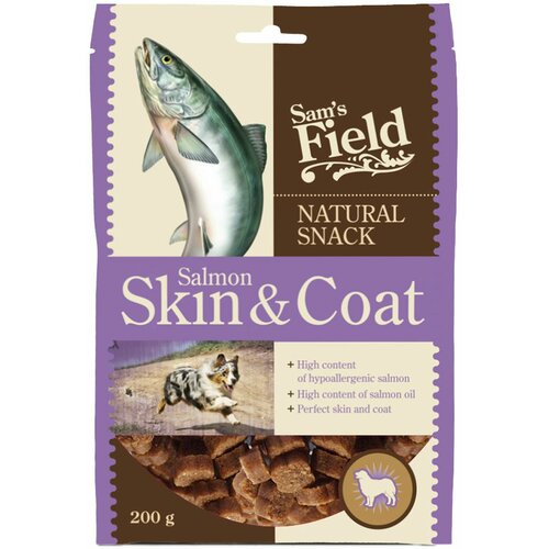 Sams Field NATURAL SNACK Salmon Skin &amp; Coat, 200g Cene